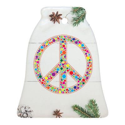 Retro 70's Polka Dot Peace Sign Ceramic Bell Ornament