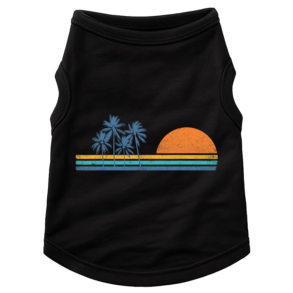 Retro 70s Sunset Palm Trees Vintage Tropical Beach Graphic  Doggie Tank