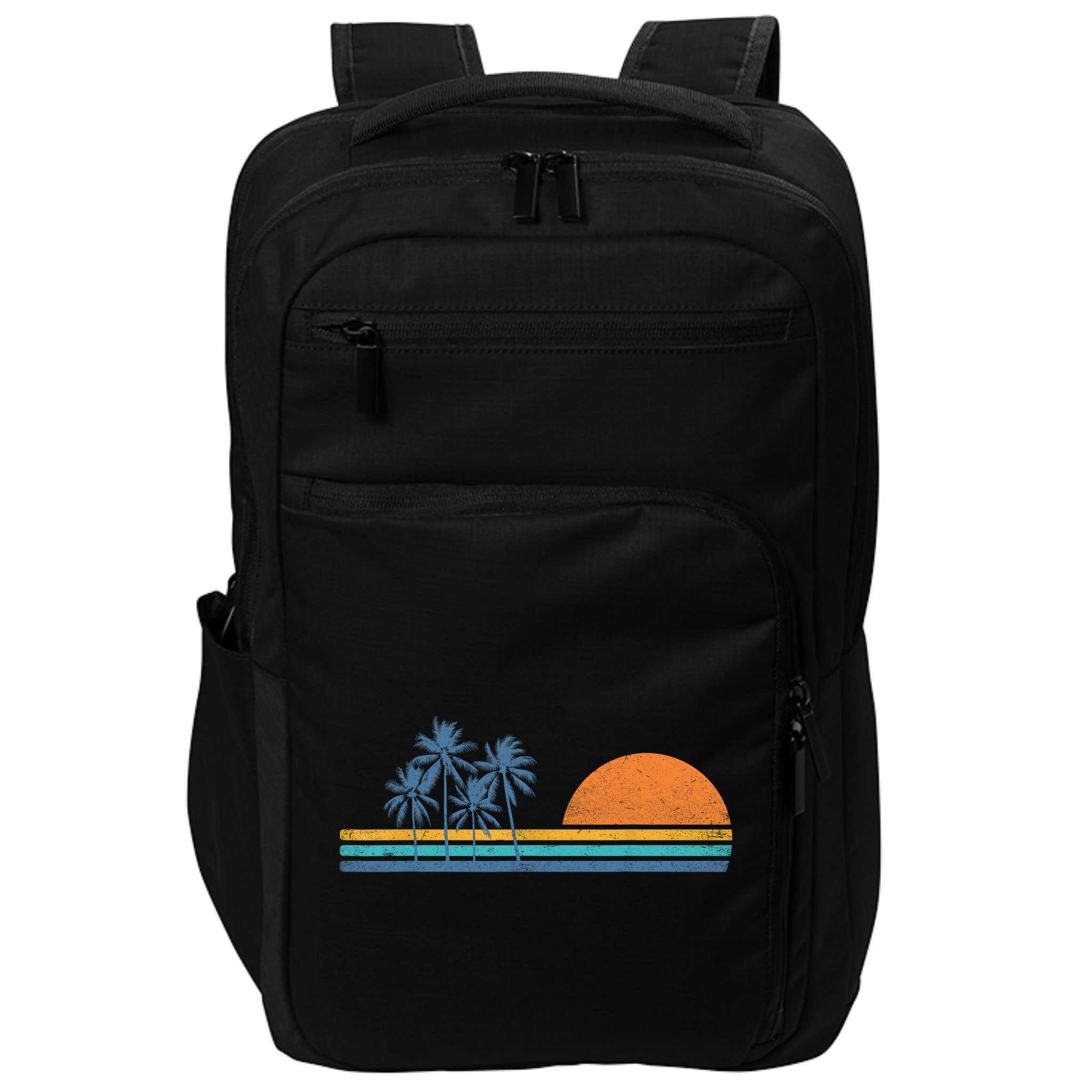 Retro 70s Sunset Palm Trees Vintage Tropical Beach Graphic  Impact Tech Backpack