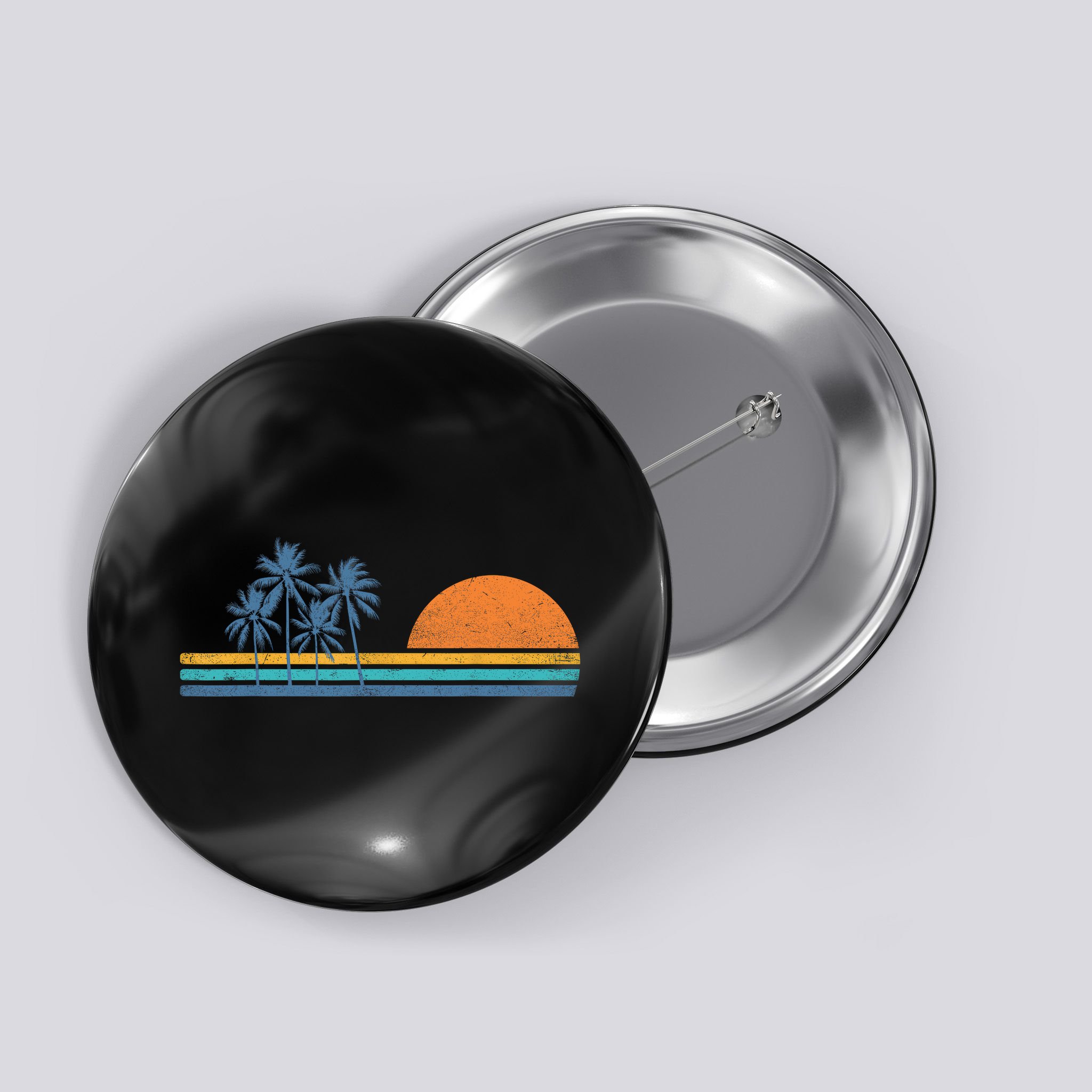 Retro 70s Sunset Palm Trees Vintage Tropical Beach Graphic  Button