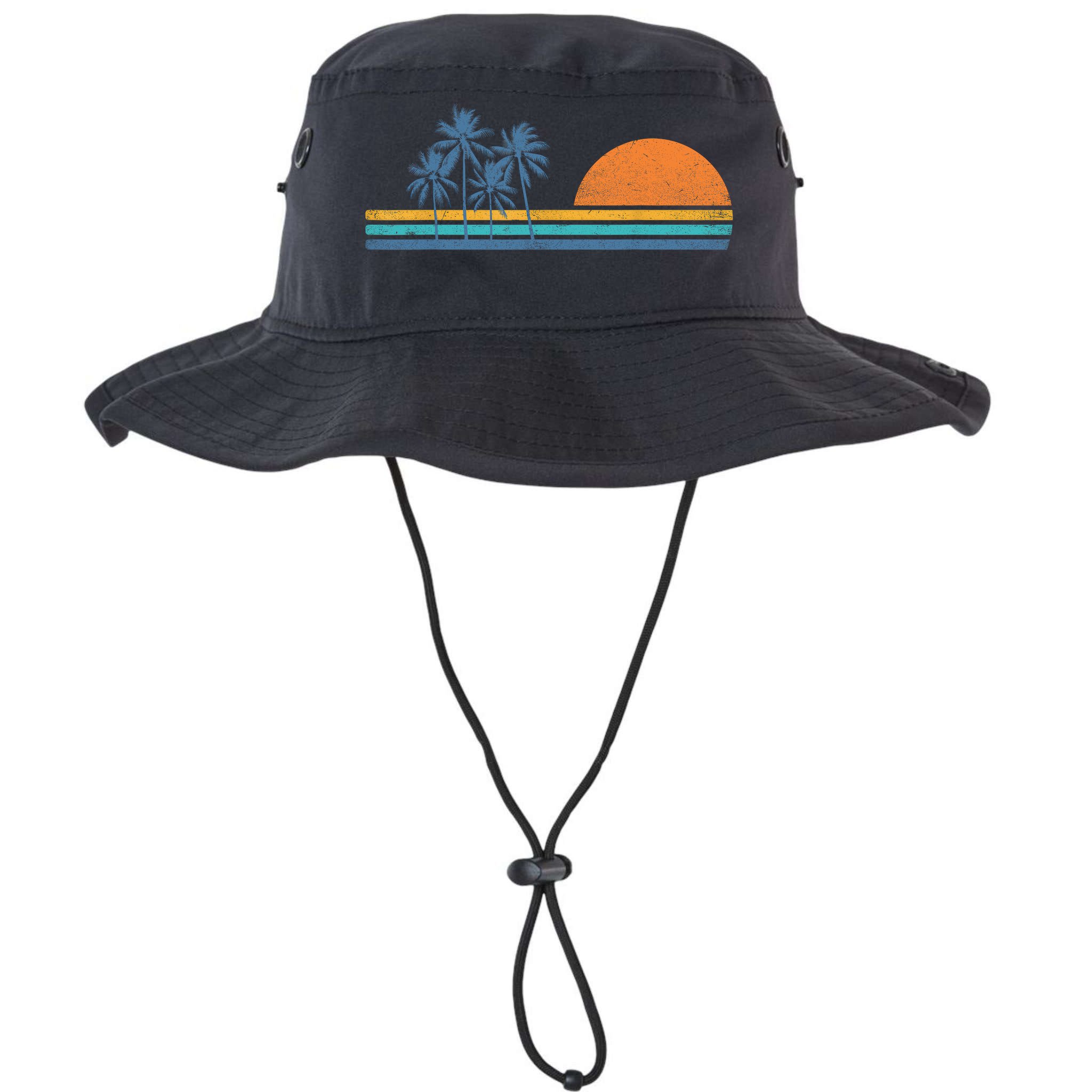 Retro 70s Sunset Palm Trees Vintage Tropical Beach Graphic  Bucket Hat