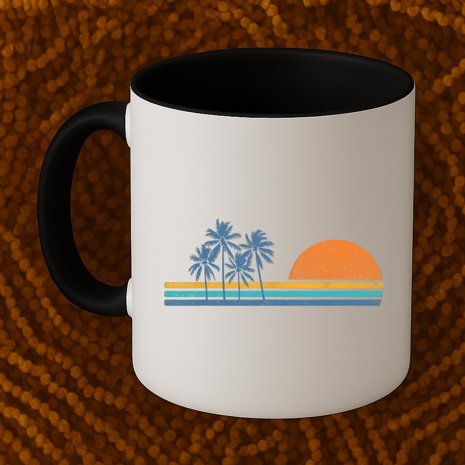 Retro 70s Sunset Palm Trees Vintage Tropical Beach Graphic  Mug