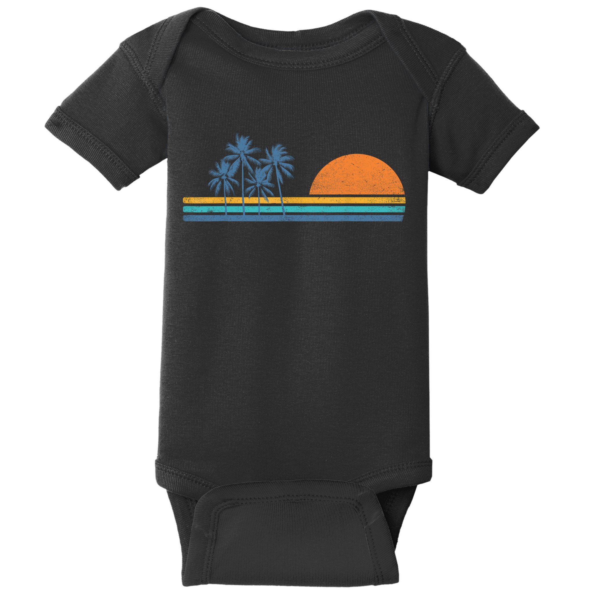 Retro 70s Sunset Palm Trees Vintage Tropical Beach Graphic  Baby Bodysuit