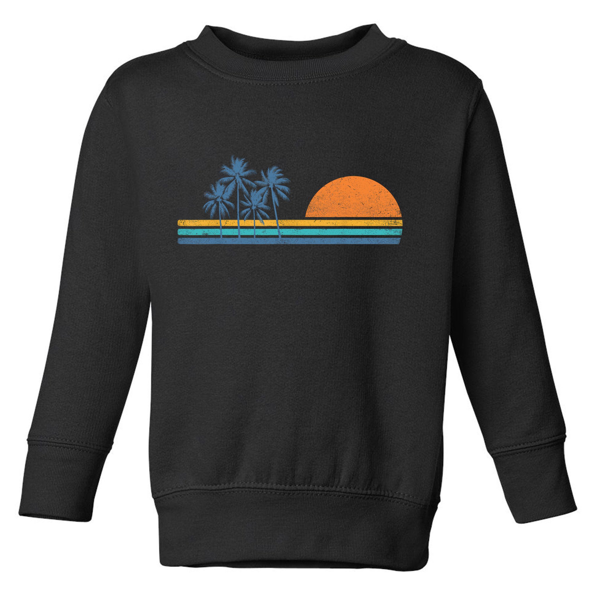 Retro 70s Sunset Palm Trees Vintage Tropical Beach Graphic  Toddler Sweatshirt