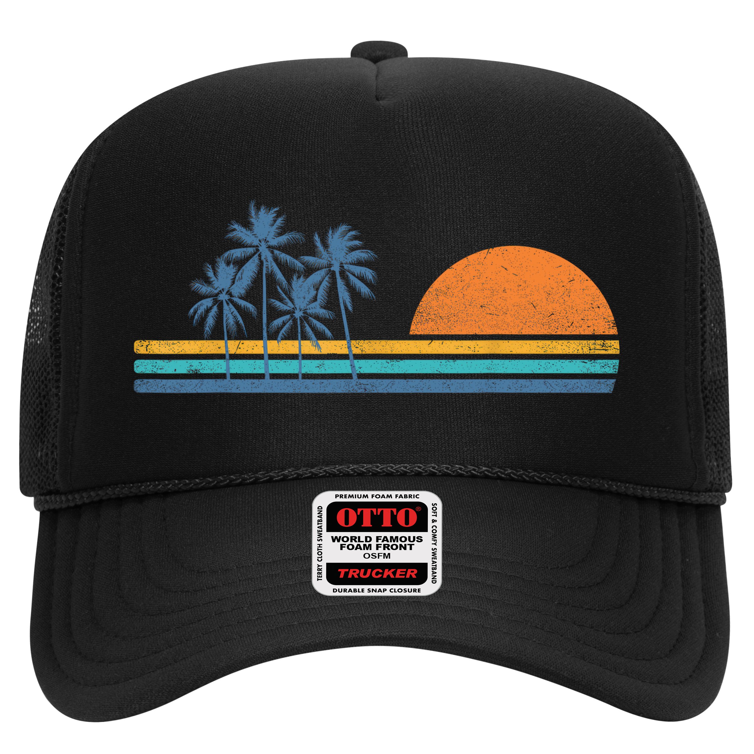 Retro 70s Sunset Palm Trees Vintage Tropical Beach Graphic  Hat