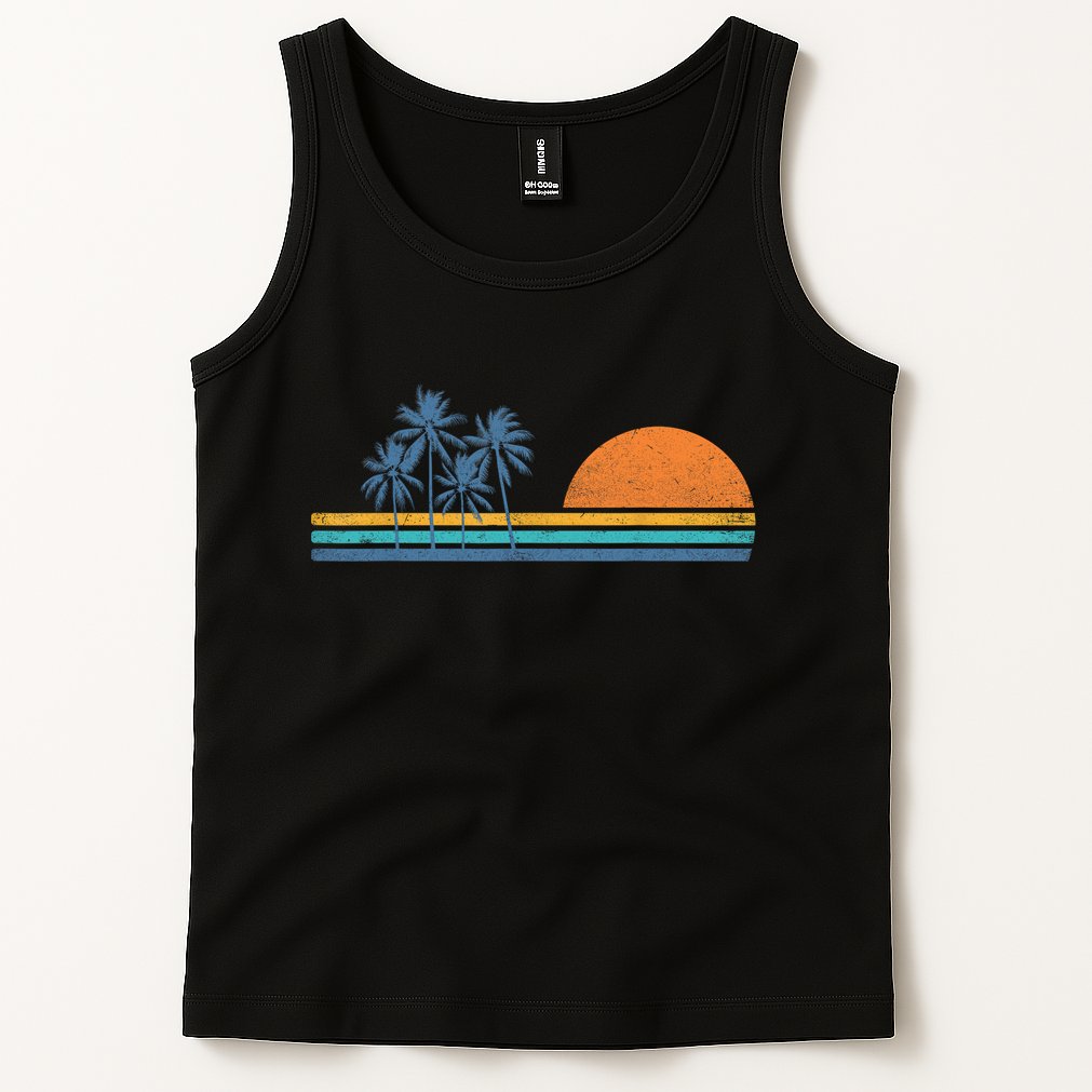 Retro 70s Sunset Palm Trees Vintage Tropical Beach Graphic  Tank Top