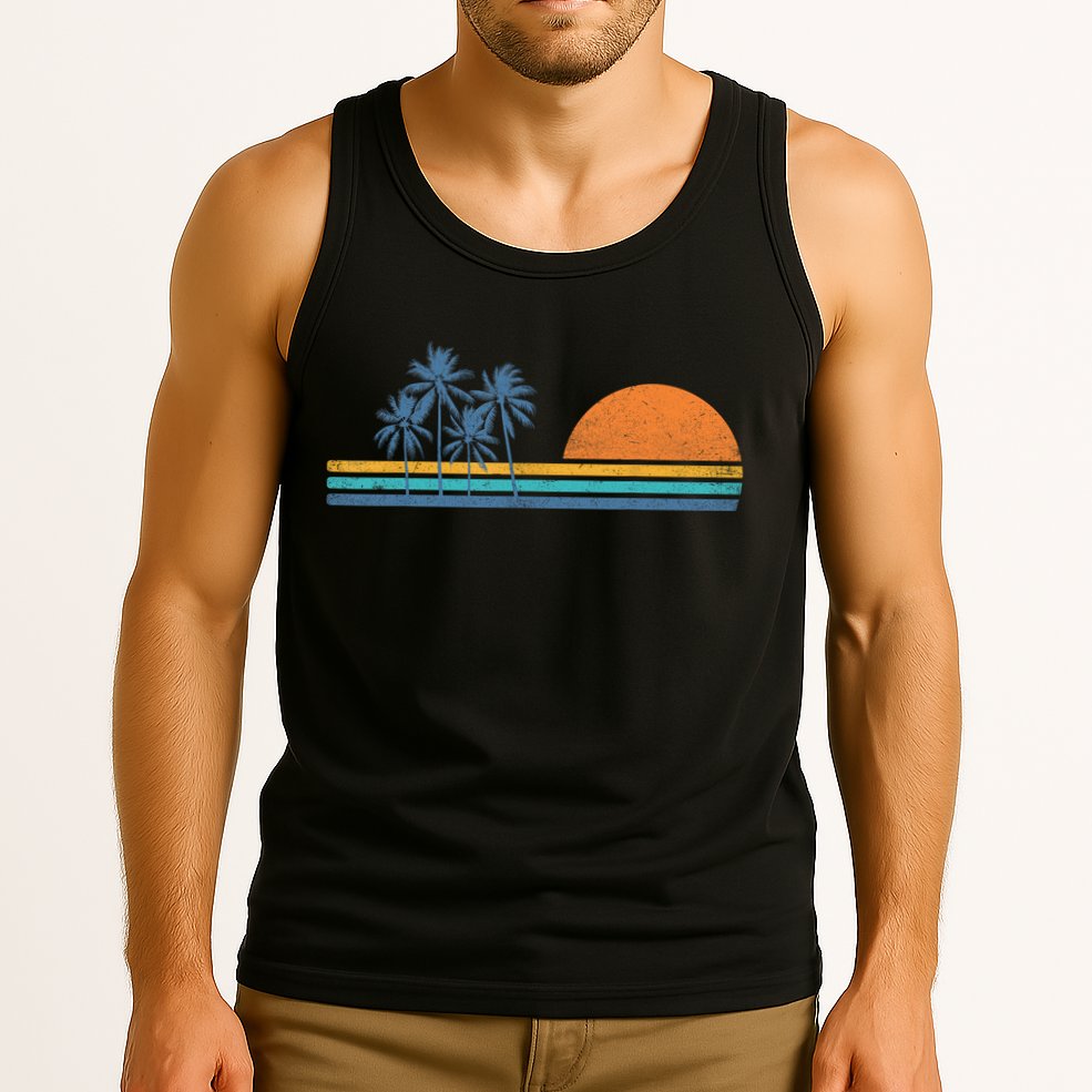 Retro 70s Sunset Palm Trees Vintage Tropical Beach Graphic  Tank Top