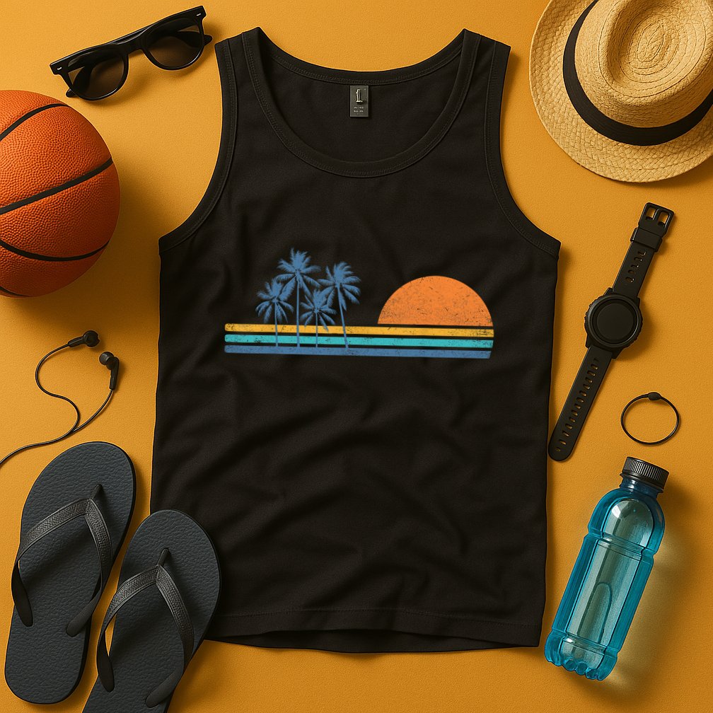 Retro 70s Sunset Palm Trees Vintage Tropical Beach Graphic  Tank Top
