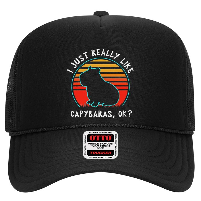 Retro 70s Silhouette Capybara I Just Really Like Capybara Trucker Hat