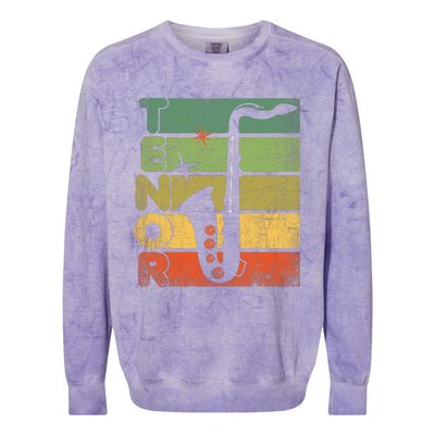 Retro 70s Tenor Saxophone Cool Vintage Sax Musician Gifts Colorblast Crewneck Sweatshirt