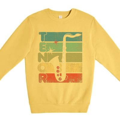 Retro 70s Tenor Saxophone Cool Vintage Sax Musician Gifts Premium Crewneck Sweatshirt