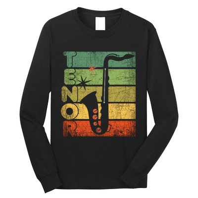 Retro 70s Tenor Saxophone Cool Vintage Sax Musician Gifts Long Sleeve Shirt