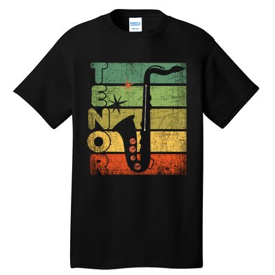 Retro 70s Tenor Saxophone Cool Vintage Sax Musician Gifts Tall T-Shirt