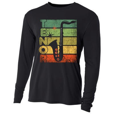 Retro 70s Tenor Saxophone Cool Vintage Sax Musician Gifts Cooling Performance Long Sleeve Crew