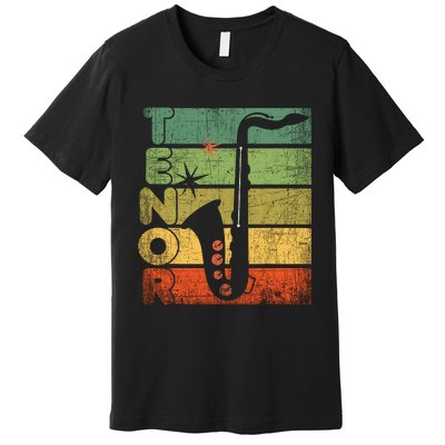 Retro 70s Tenor Saxophone Cool Vintage Sax Musician Gifts Premium T-Shirt