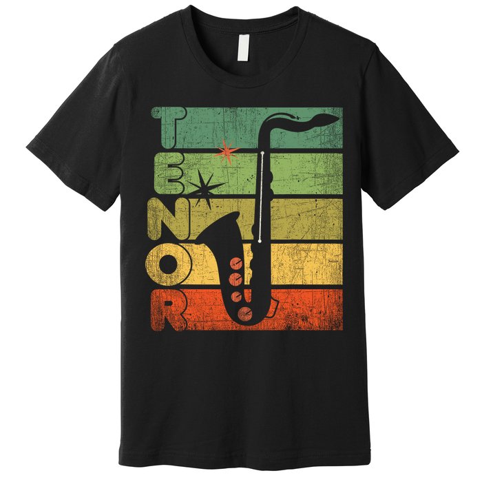 Retro 70s Tenor Saxophone Cool Vintage Sax Musician Gifts Premium T-Shirt