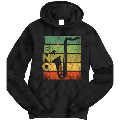 Retro 70s Tenor Saxophone Cool Vintage Sax Musician Gifts Tie Dye Hoodie