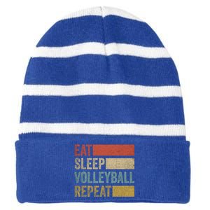 Retro 70s Volleyball Player Eat Sleep Volleyball Cute Gift Striped Beanie with Solid Band