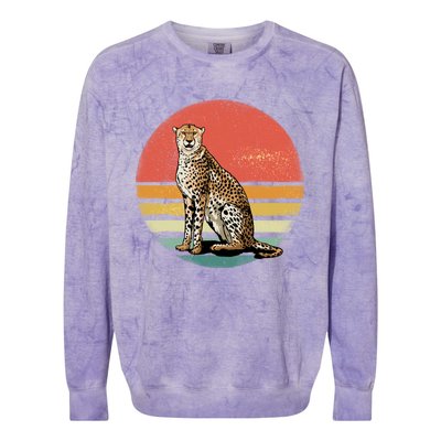 Retro 70s Vintage Cheetah Sunset Cheetah Animal Lover Great Gift Colorblast Crewneck Sweatshirt