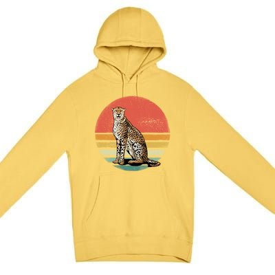 Retro 70s Vintage Cheetah Sunset Cheetah Animal Lover Great Gift Premium Pullover Hoodie