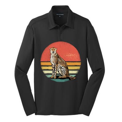 Retro 70s Vintage Cheetah Sunset Cheetah Animal Lover Great Gift Silk Touch Performance Long Sleeve Polo