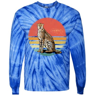 Retro 70s Vintage Cheetah Sunset Cheetah Animal Lover Great Gift Tie-Dye Long Sleeve Shirt