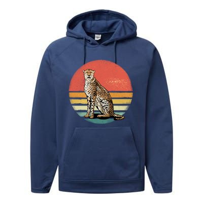 Retro 70s Vintage Cheetah Sunset Cheetah Animal Lover Great Gift Performance Fleece Hoodie