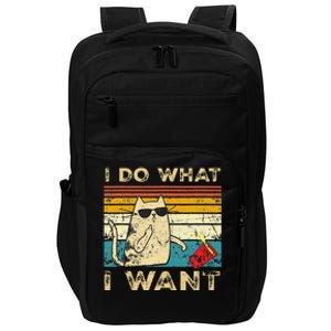 Retro 80s 90s Cat Lovers Gifts Funny I Do What I Want Cat Impact Tech Backpack