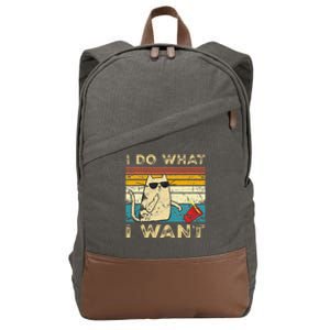 Retro 80s 90s Cat Lovers Gifts Funny I Do What I Want Cat Cotton Canvas Backpack