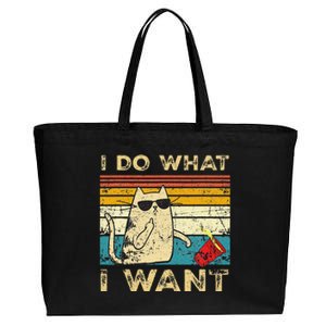 Retro 80s 90s Cat Lovers Gifts Funny I Do What I Want Cat Cotton Canvas Jumbo Tote