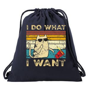 Retro 80s 90s Cat Lovers Gifts Funny I Do What I Want Cat Drawstring Bag