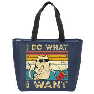 Retro 80s 90s Cat Lovers Gifts Funny I Do What I Want Cat Zip Tote Bag