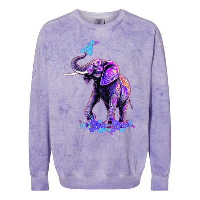 Retro 80s 90s synthwave Forget me not Elephant Trunk up Colorblast Crewneck Sweatshirt