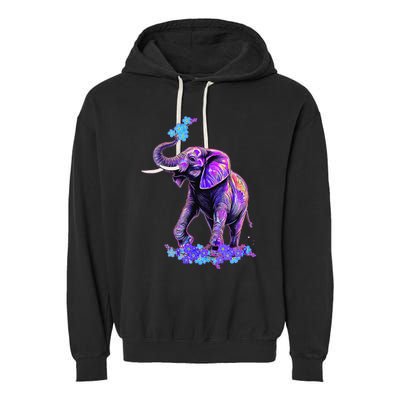 Retro 80s 90s synthwave Forget me not Elephant Trunk up Garment-Dyed Fleece Hoodie