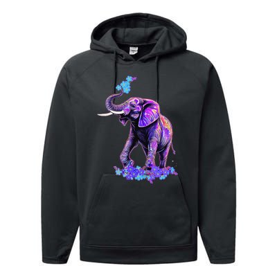 Retro 80s 90s synthwave Forget me not Elephant Trunk up Performance Fleece Hoodie