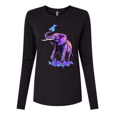 Retro 80s 90s synthwave Forget me not Elephant Trunk up Womens Cotton Relaxed Long Sleeve T-Shirt