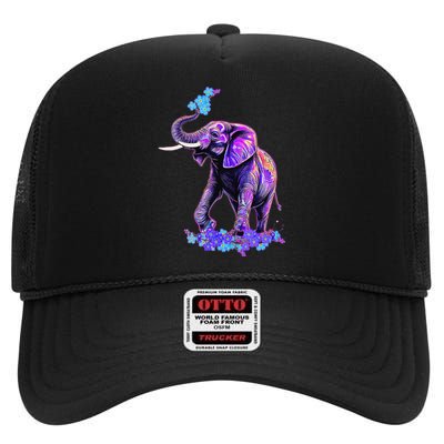 Retro 80s 90s synthwave Forget me not Elephant Trunk up High Crown Mesh Back Trucker Hat