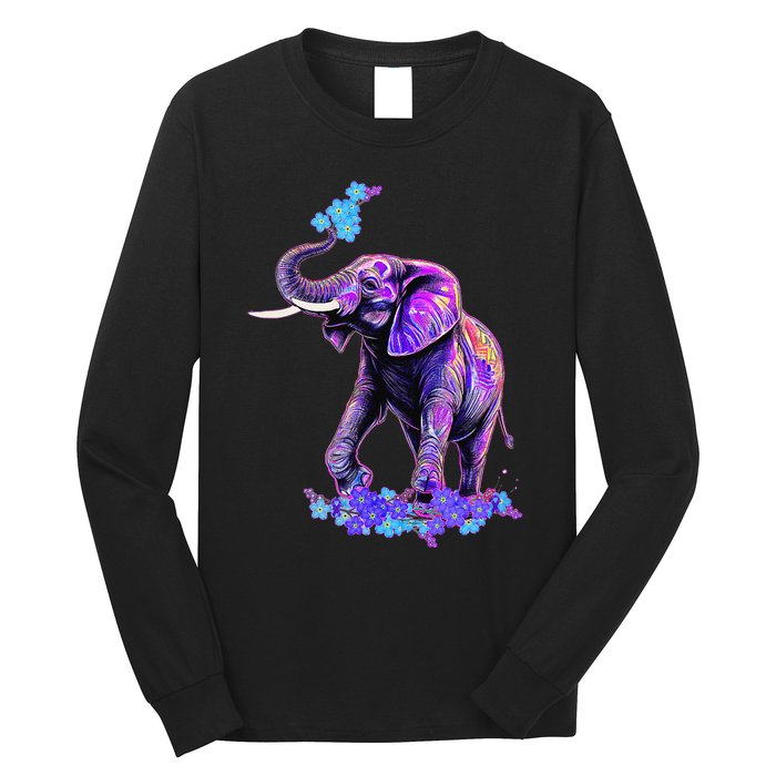 Retro 80s 90s synthwave Forget me not Elephant Trunk up Long Sleeve Shirt