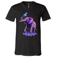 Retro 80s 90s synthwave Forget me not Elephant Trunk up V-Neck T-Shirt