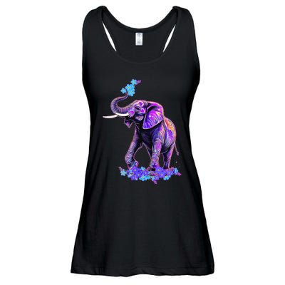 Retro 80s 90s synthwave Forget me not Elephant Trunk up Ladies Essential Flowy Tank