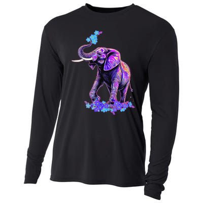 Retro 80s 90s synthwave Forget me not Elephant Trunk up Cooling Performance Long Sleeve Crew