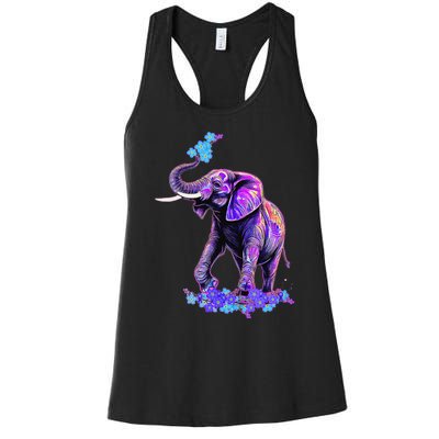 Retro 80s 90s synthwave Forget me not Elephant Trunk up Women's Racerback Tank