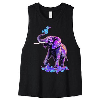 Retro 80s 90s synthwave Forget me not Elephant Trunk up Women's Racerback Cropped Tank