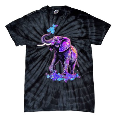 Retro 80s 90s synthwave Forget me not Elephant Trunk up Tie-Dye T-Shirt