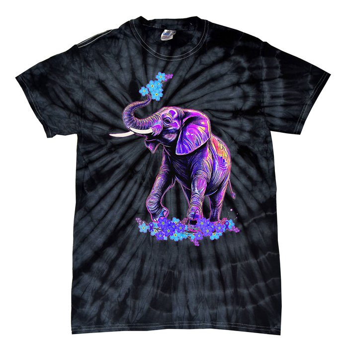 Retro 80s 90s synthwave Forget me not Elephant Trunk up Tie-Dye T-Shirt