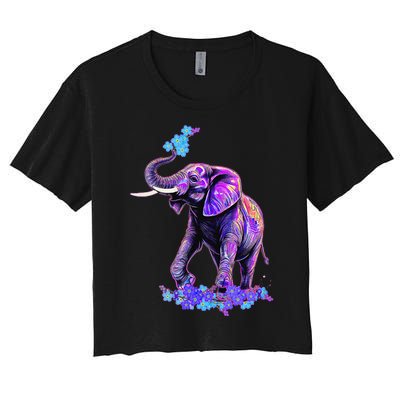 Retro 80s 90s synthwave Forget me not Elephant Trunk up Women's Crop Top Tee