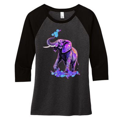 Retro 80s 90s synthwave Forget me not Elephant Trunk up Women's Tri-Blend 3/4-Sleeve Raglan Shirt