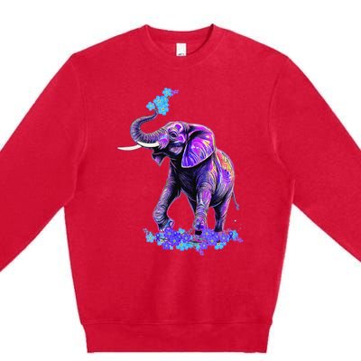 Retro 80s 90s synthwave Forget me not Elephant Trunk up Premium Crewneck Sweatshirt