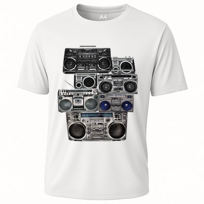 Retro 80s Boom Box Ghetto Blaster Radio Stack Cooling Performance Crew T-Shirt