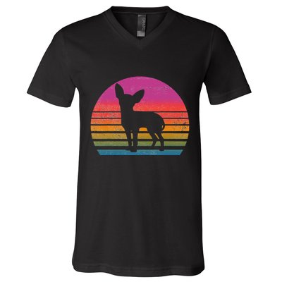 Retro 80's Chihuahua, Chihuahua Lover, Chihuahua Mom V-Neck T-Shirt